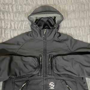 Loki Gear Black Hooded Softshell Jacket Fleece Lined Men Size S Face Mask Gloves